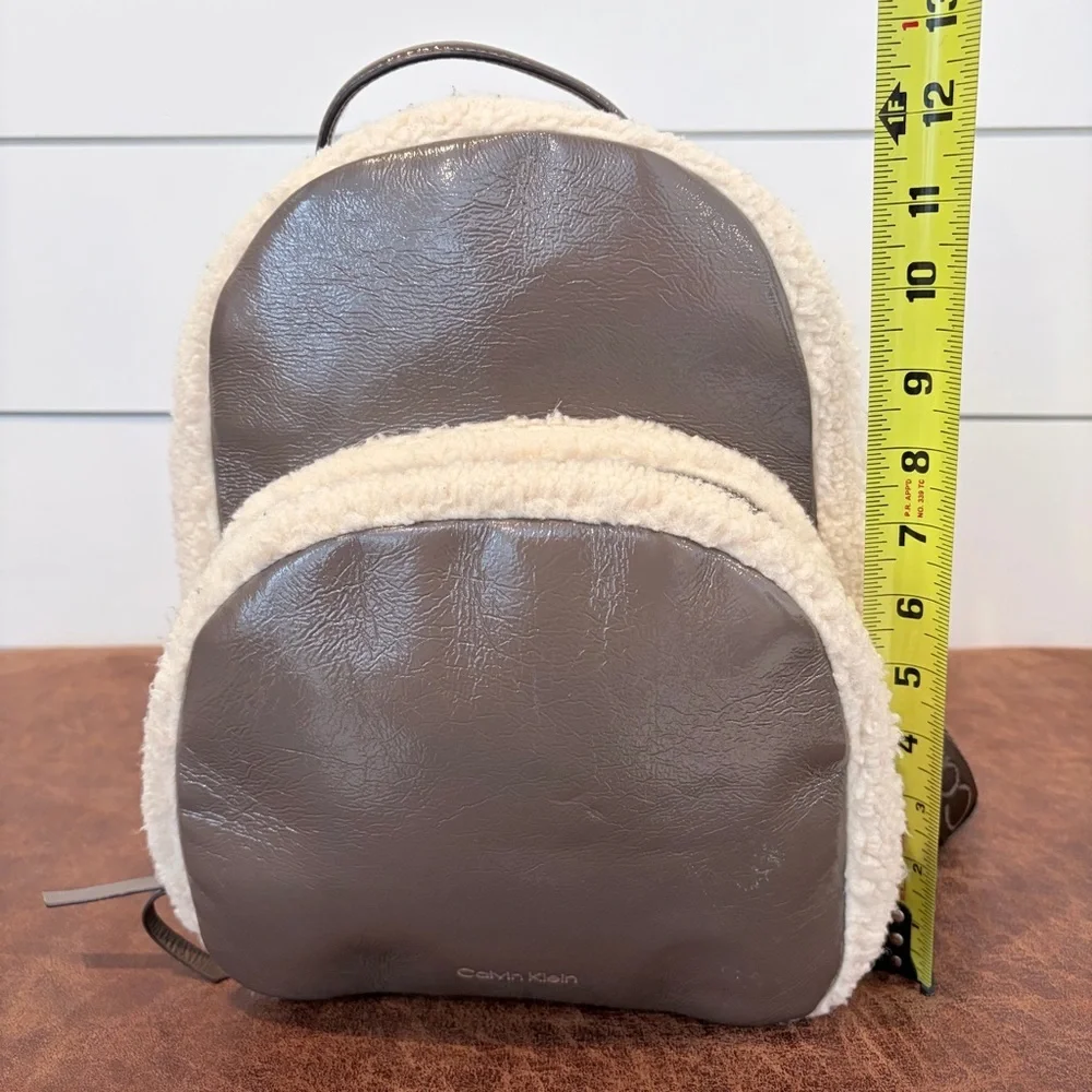 Calvin Klein Teddy Sherpa Mini Backpack Taupe Brown Soft Girl Y2K Chic